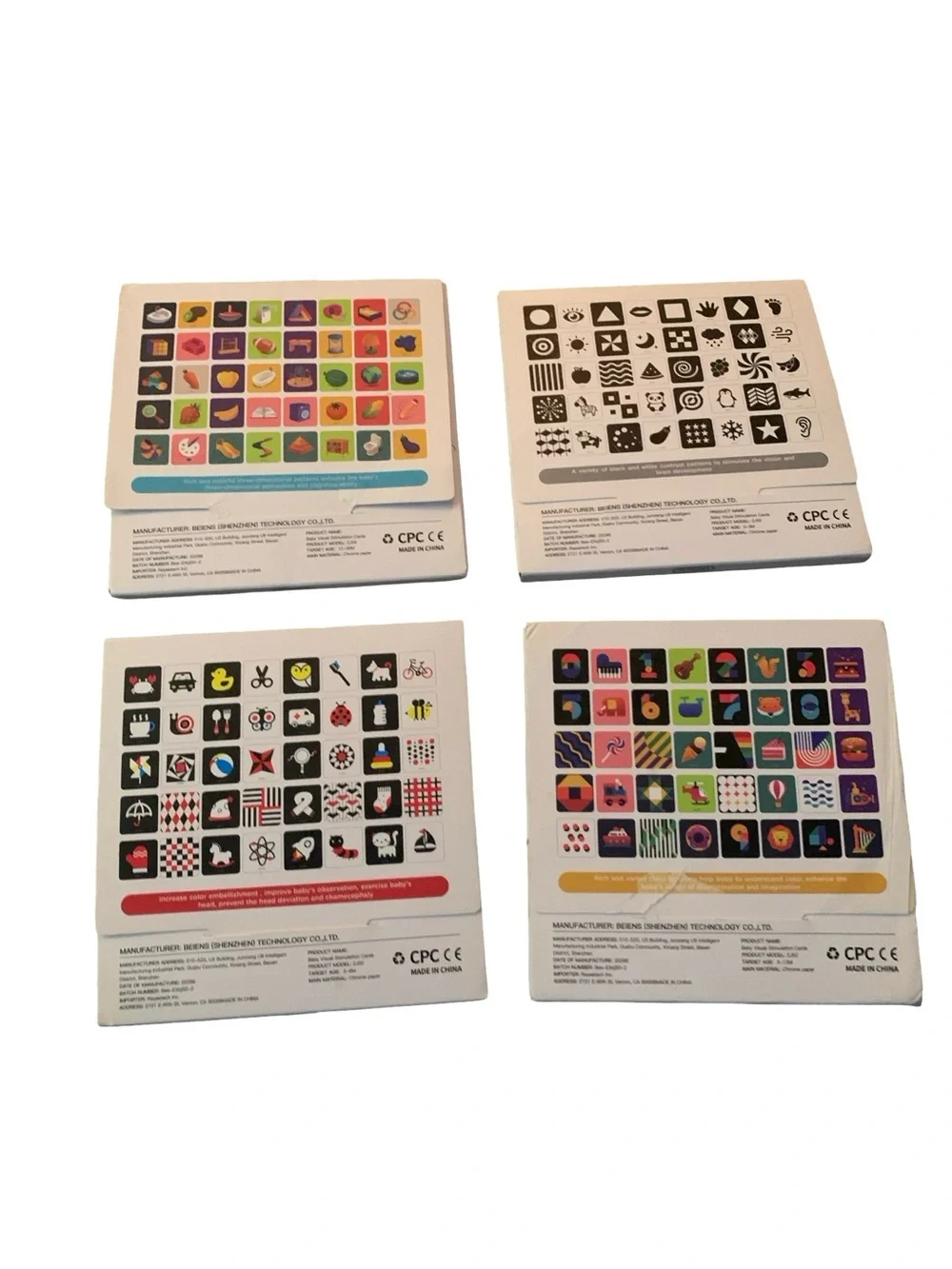 Lot Of 4 Beiens Visual‎ Stimulus Cards Black And White And Multicolored Cards